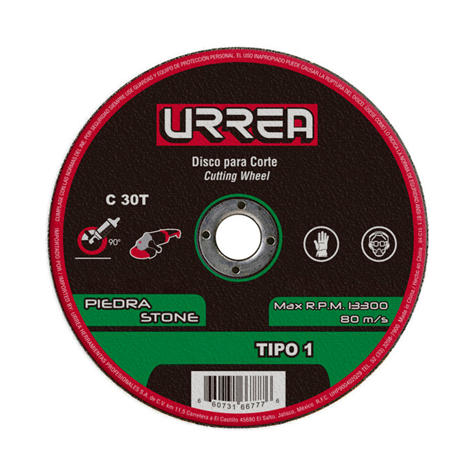 Disco abrasivo tipo 1 para piedra 9" x 5/64" Urrea ASCD09