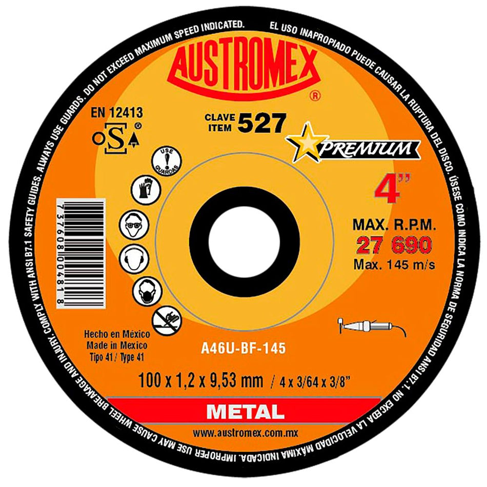Disco abrasivo para corte de metal de 10