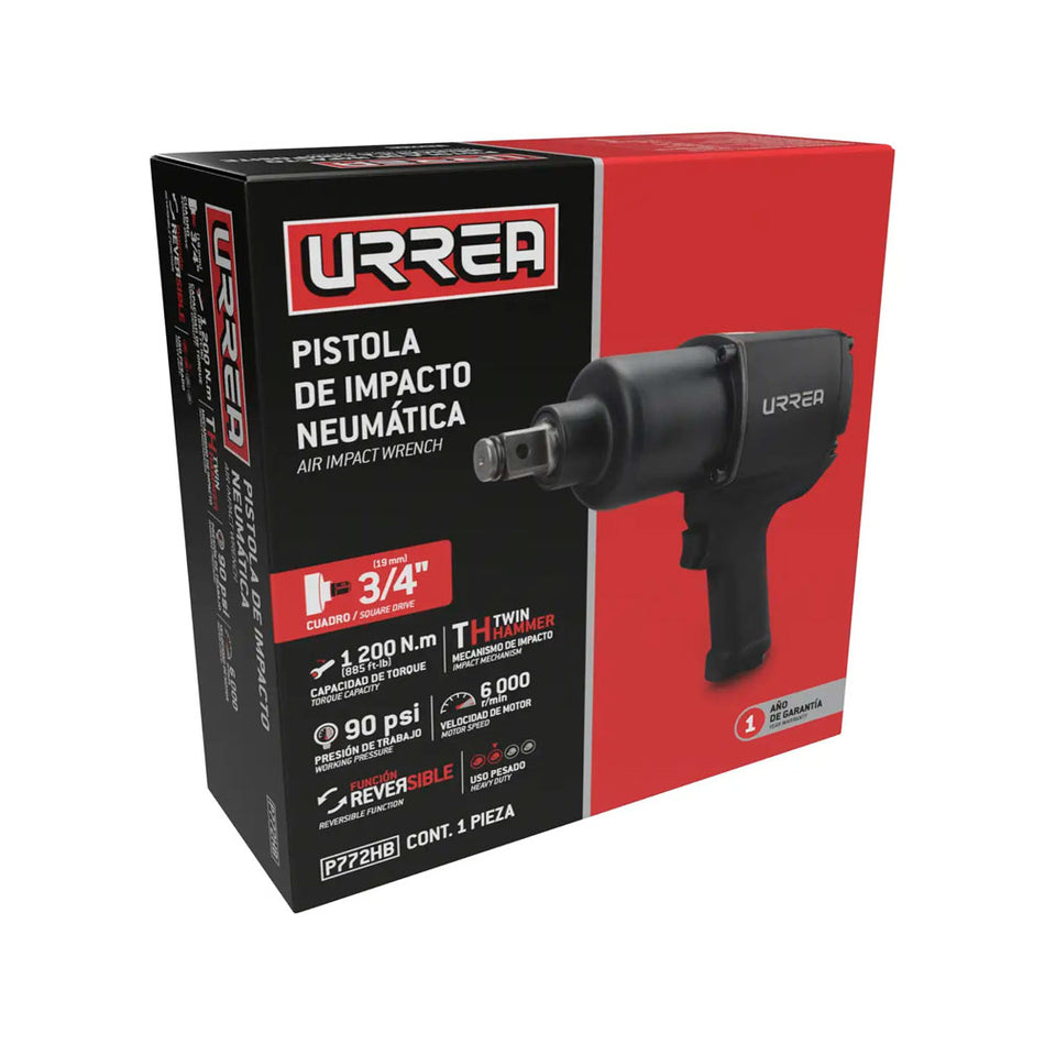 Pistola de impacto neumática cuadro de 3/4" 885 Ft-lb sistema twin hammer Urrea P772HB
