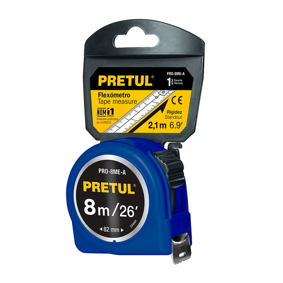 Flexómetro azul 8 m cinta 25 mm, en tarj