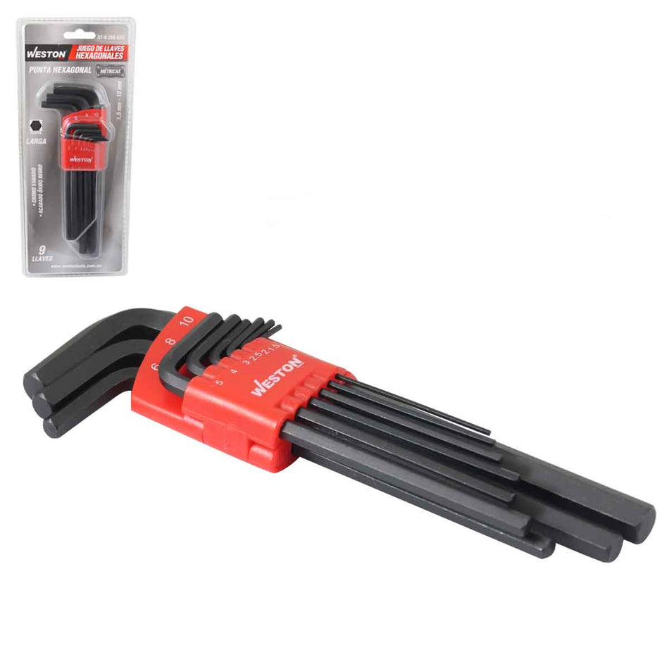 JUEGO 9 LLAVES LARGAS 1.5-10MM HEX CRV,