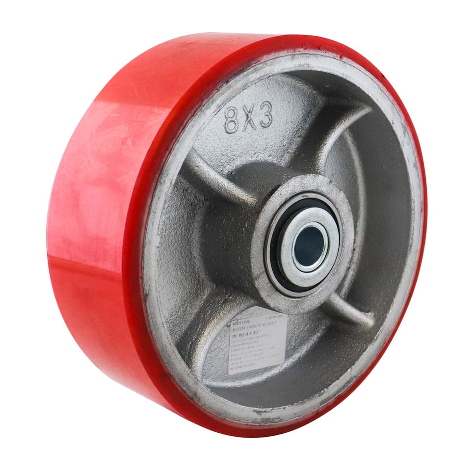 RUEDA FIERRO VACIADO C/PU ROJA 8X3" C/BA