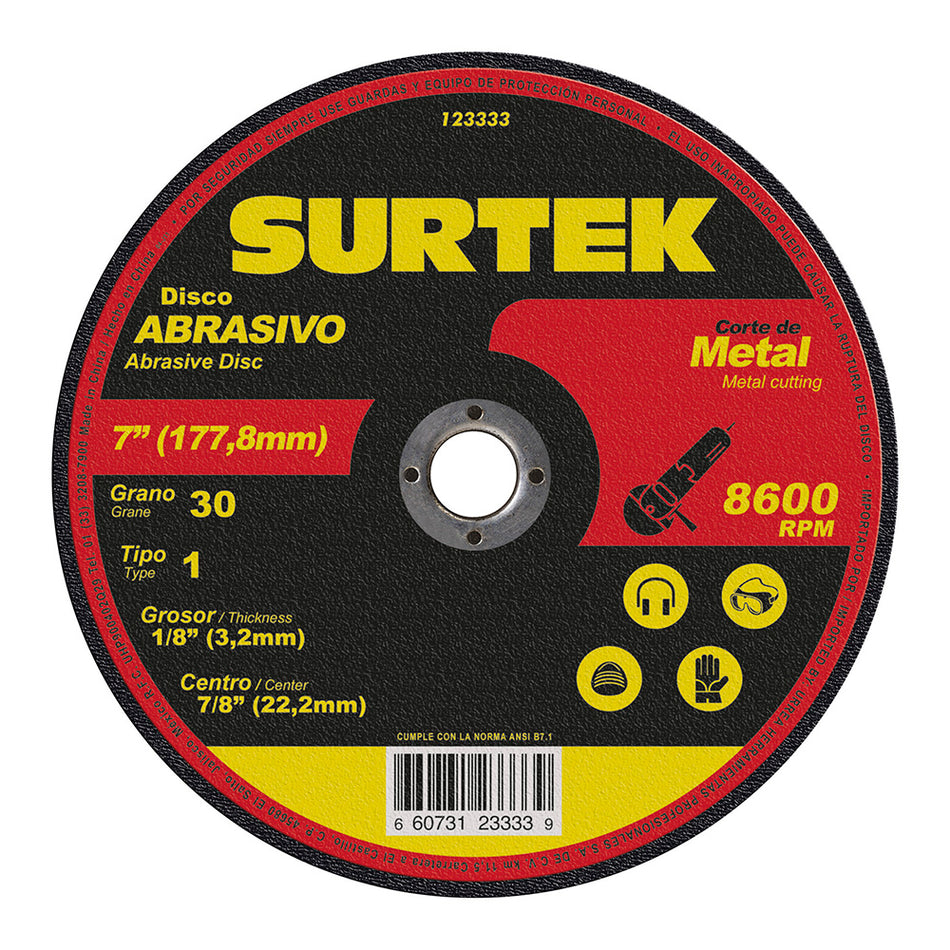 Disco abrasivo tipo 1 para metal 7" x 1/8" Surtek 123333