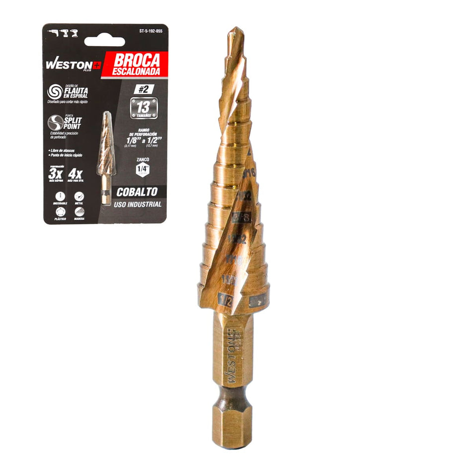 BROCA ESCALONADA ESPIRAL COBALTO #2 1/8