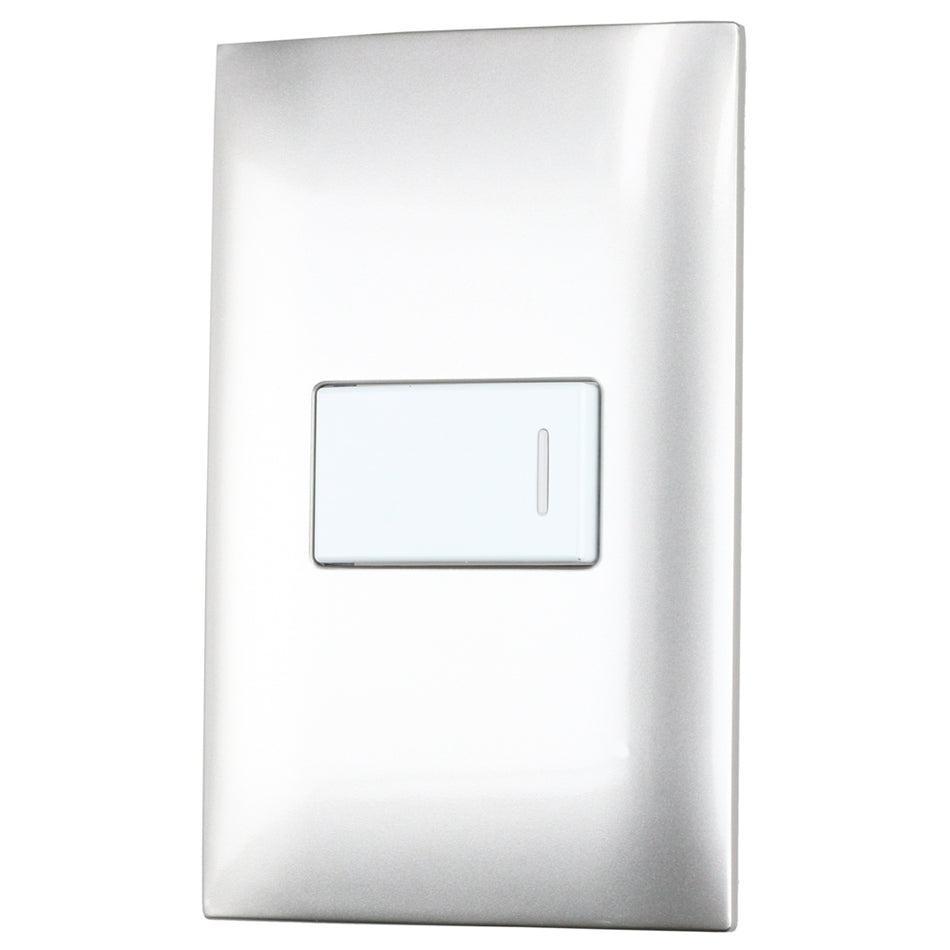 Placa 1 Interruptor 1/3, línea  Americana, color plata Surtek P419P