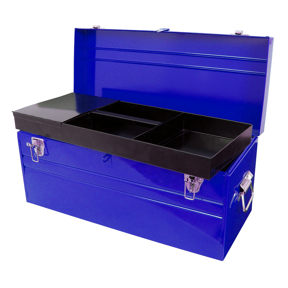 Caja portaherramientas métalica con asa plástica color azul 23" x 10" x 11" Urrea D8A