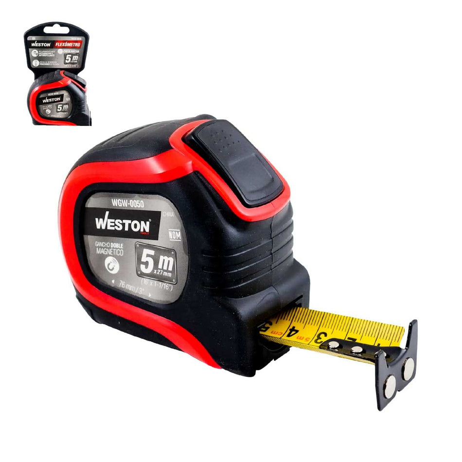 FLEXOMETRO 5M X 27MM ROJO CINTA ANCHA (E