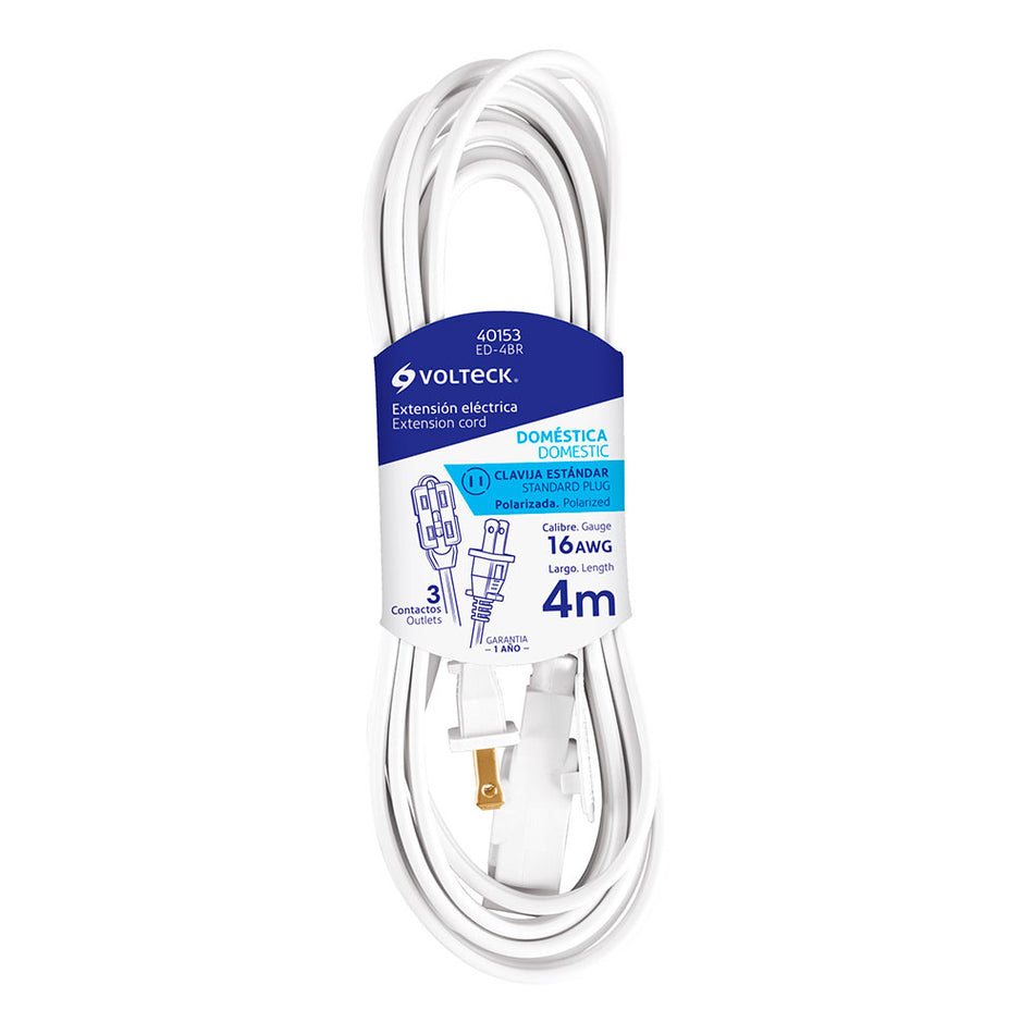 Extensión eléctrica doméstica 4 m blanca