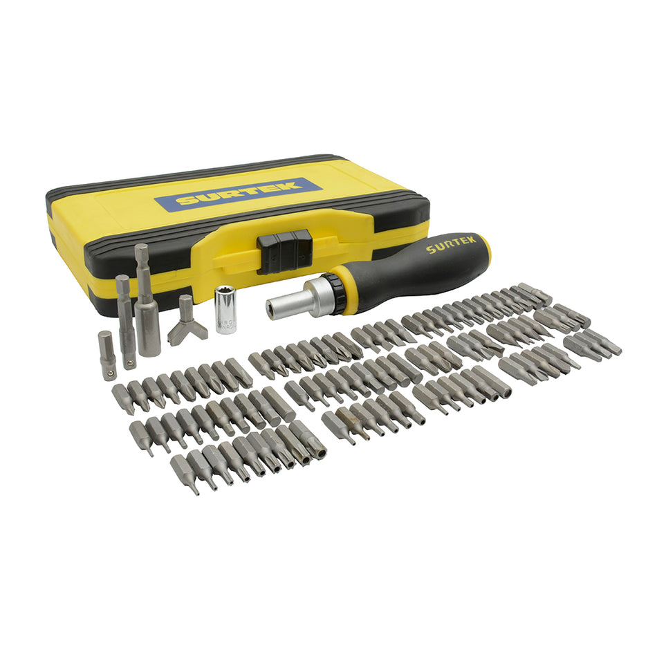 Juego de puntas y accesorios hexágono de 1/4", 101 piezas en caja plástica Surtek JDP101