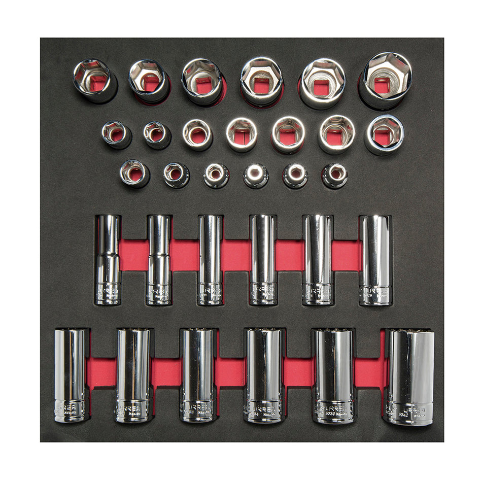 Juego de dados cortos y largos cuadro de 1/2" en pulgadas 31  piezas, CH206-C Urrea CH206