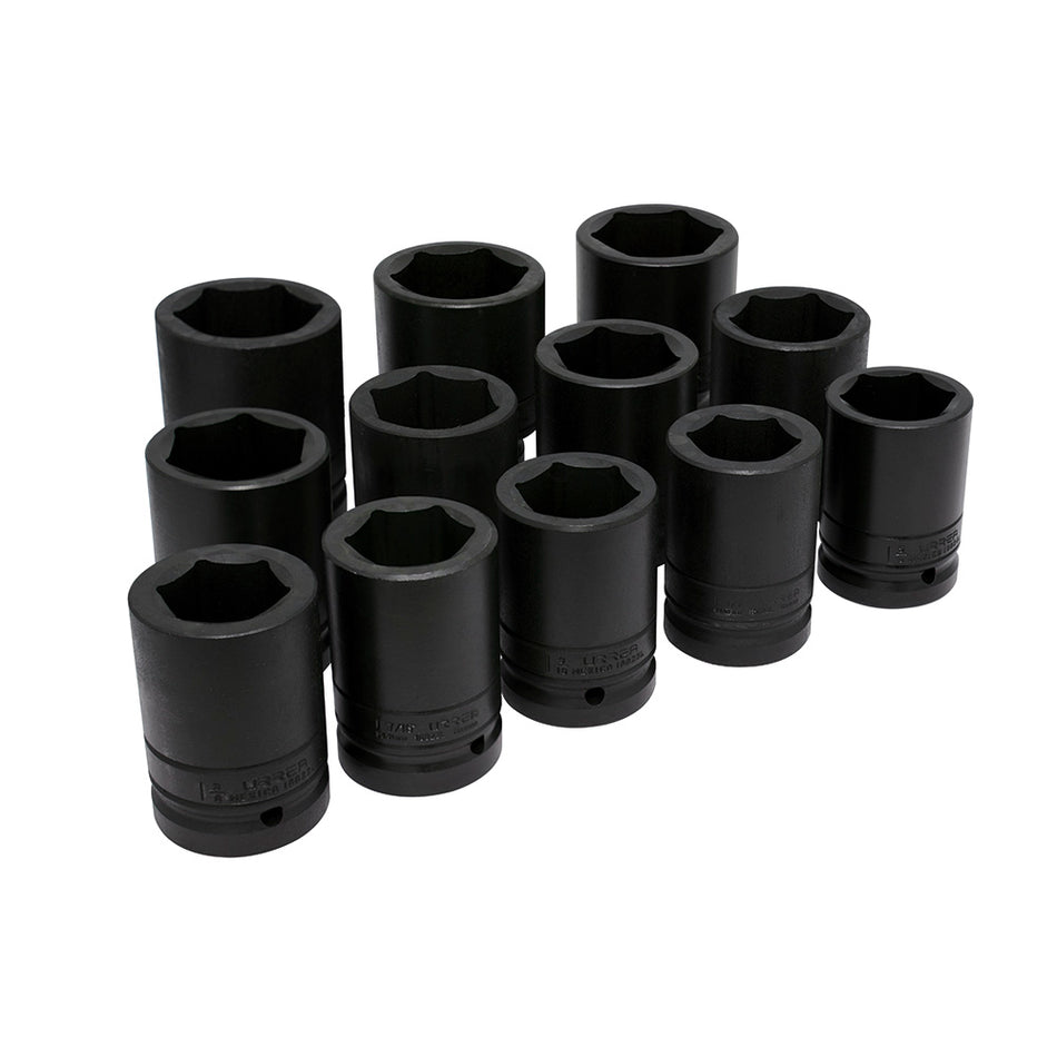 Juego de dados largos de impacto cuadro de 1", 6 puntas, en pulgadas, 12 piezas Urrea 10000L