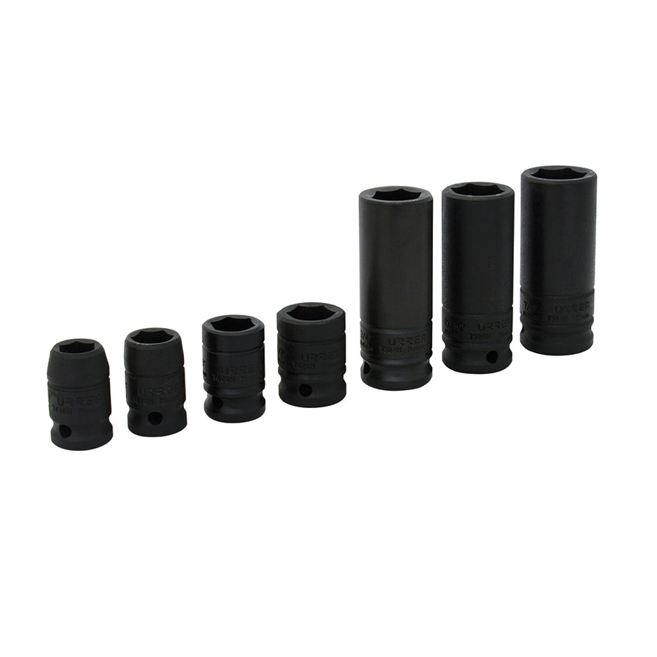 Juego de dados de impacto combinados cuadro de 1/2", 6 puntas, en pulgadas, 7 piezas Urrea 7400CA