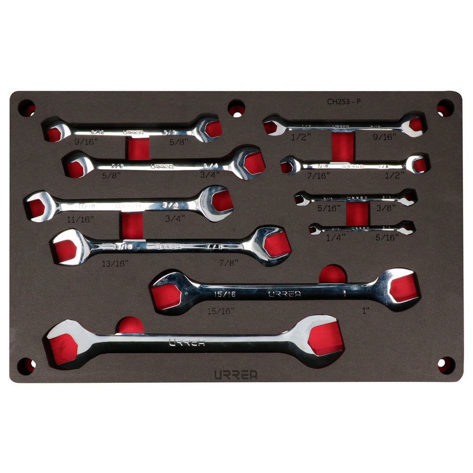 Juego de llaves españolas pulido espejo en pulgadas 10 piezas, CH253P-C Urrea CH253P