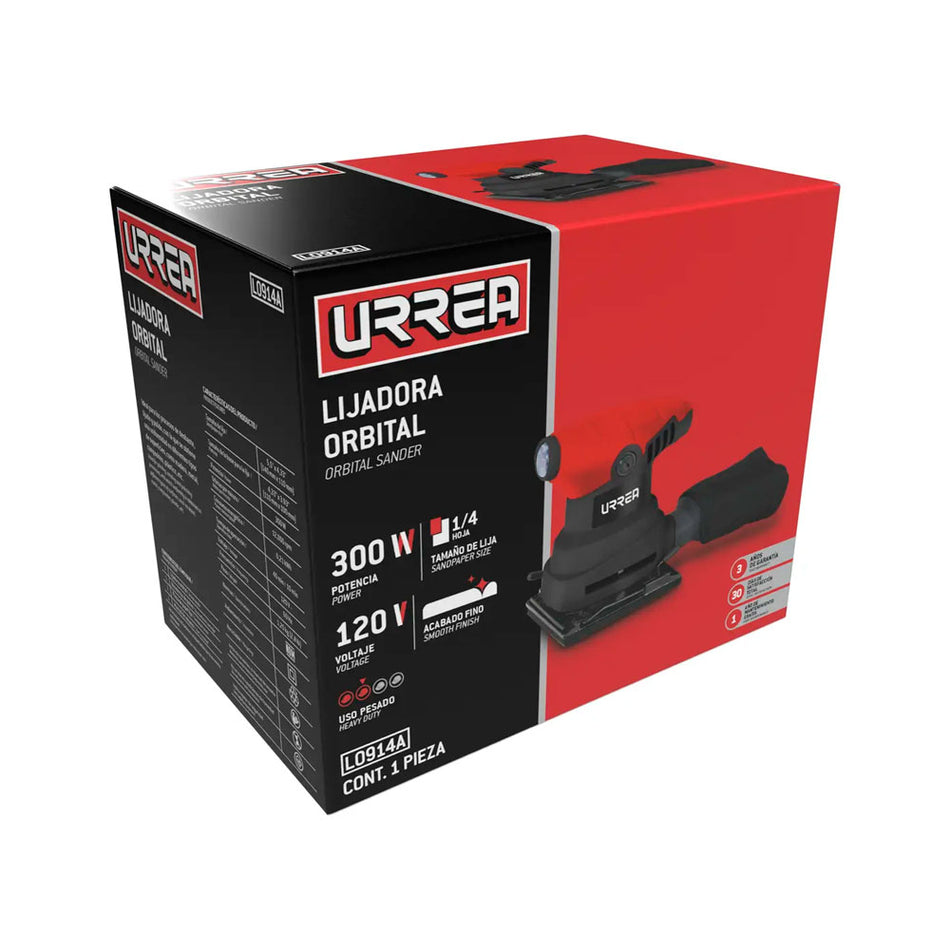 Lijadora orbital 1/4 de hoja 300 W 120 V, 12000 RPM Urrea LO914A