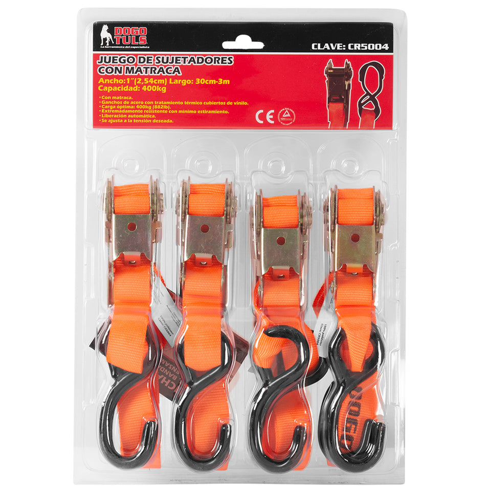 JGO DE 4 SUJETACARGAS 1"X3M CON MATRACA DOGOTULS CR5004