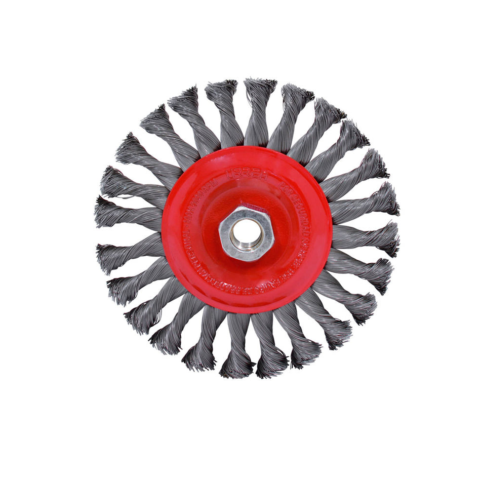 Carda circular trenzada alambre delgado 4" x 0.35 mm con rosca 5/8" Urrea C824