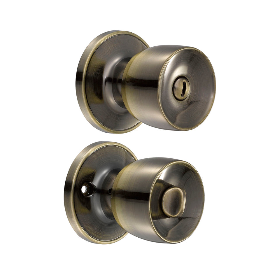 Pomo tubular copa recta función baño, latón antiguo, llave estándar, blíster Lock 22PO