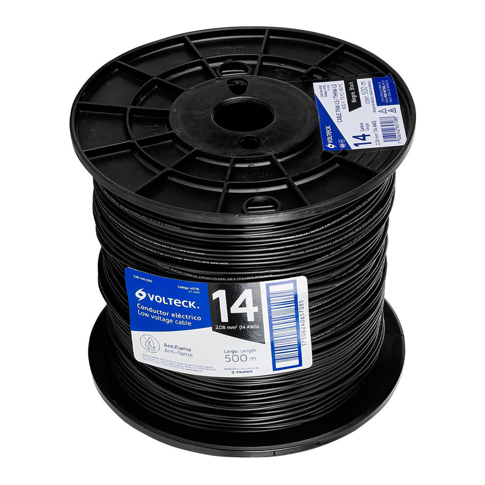 Metro de cable THHW-LS 14 AWG negro en c