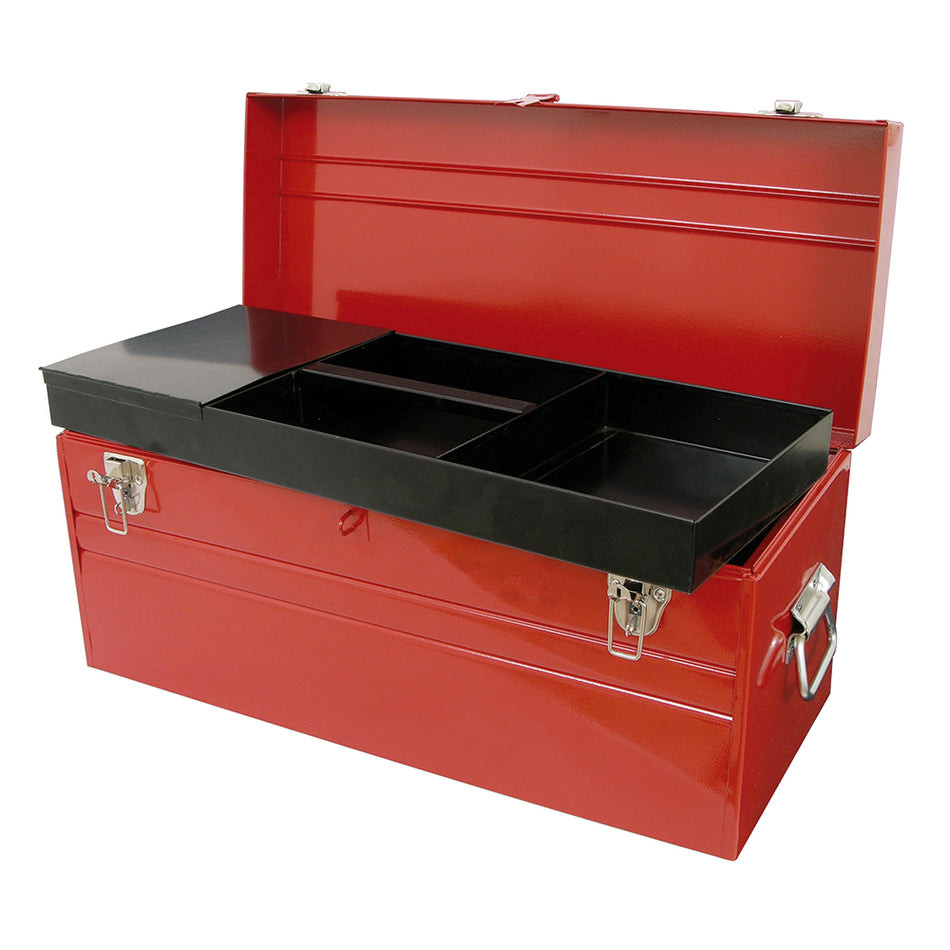 Caja portaherramientas métalica con asa plástica color rojo 23" x 10" x 11" Urrea D8