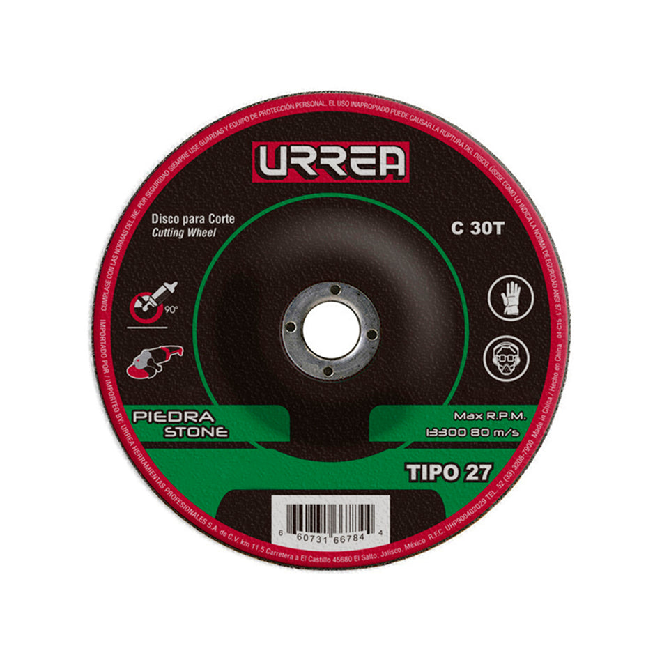 Disco abrasivo tipo 27 para piedra 9" x 1/8" Urrea ASCS09