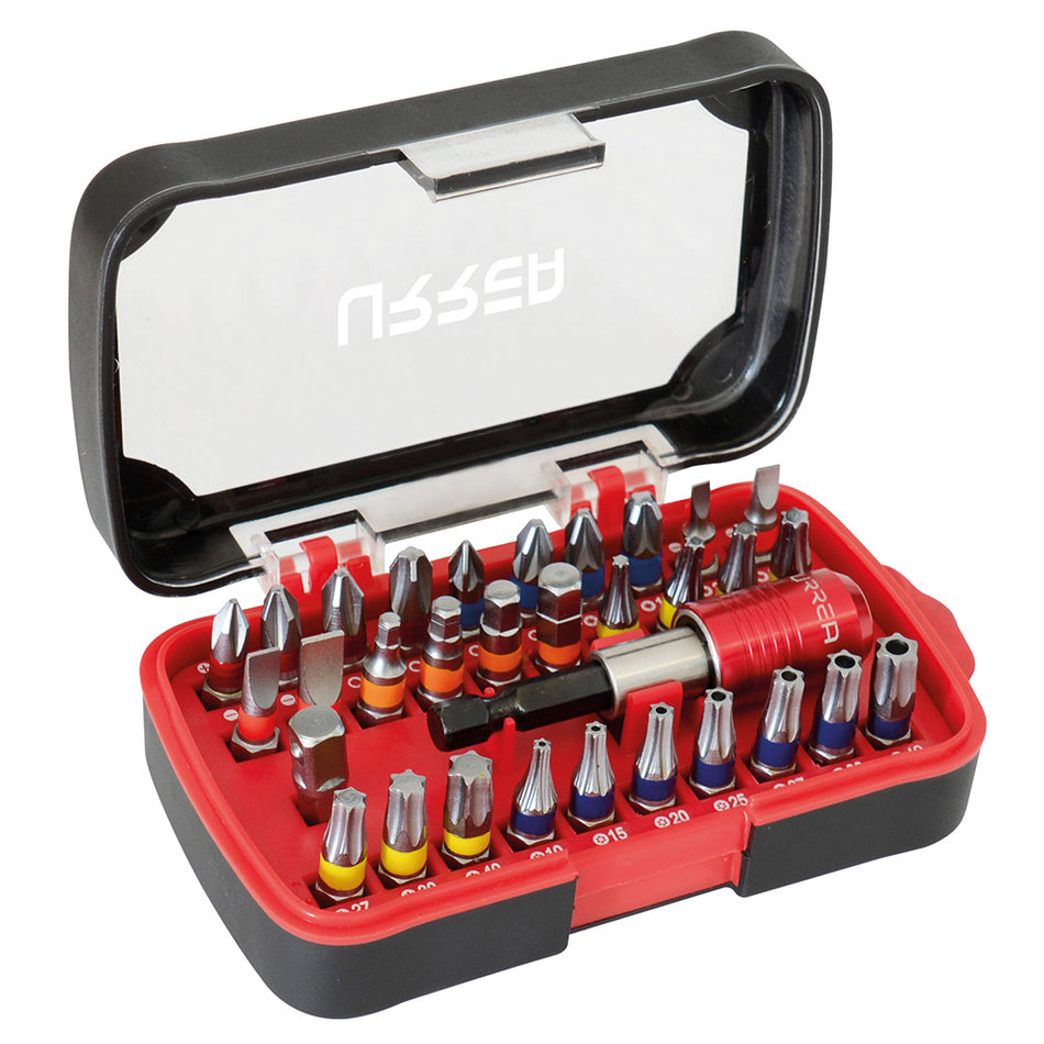 Juego combinado de puntas hexágono de 1/4" con accesorios de poder, 32 pz en caja plástica Urrea 61932