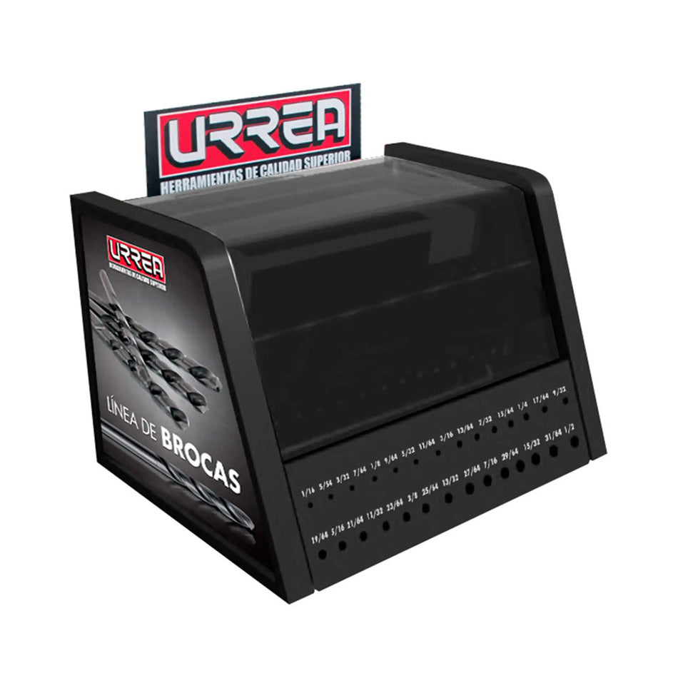 Exhibidor con brocas negras de acero de alta velocidad, 951 piezas Urrea EXBROCAN