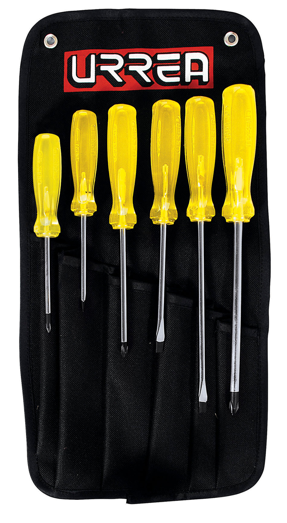Juego de destornilladores con mango ámbar combinados, 6 piezas en estuche Urrea 9600G