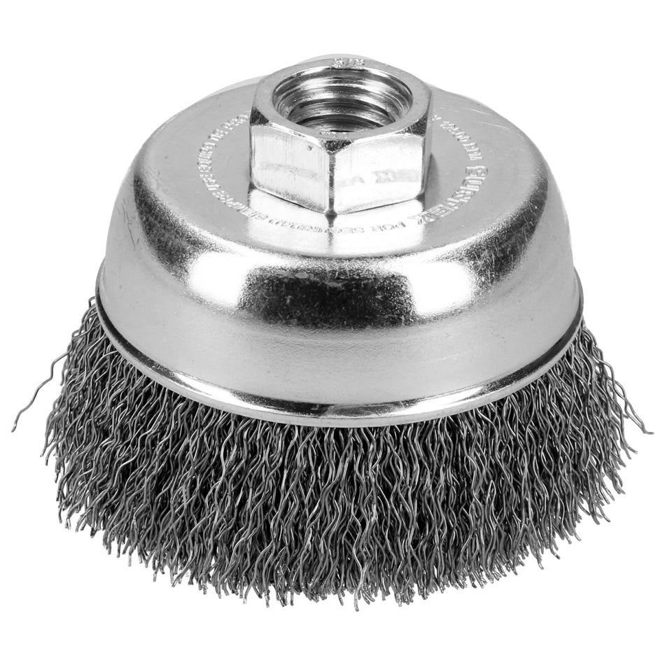 Carda copa ondulada alambre delgado 5" x 0.35 mm con rosca M14 Surtek C505