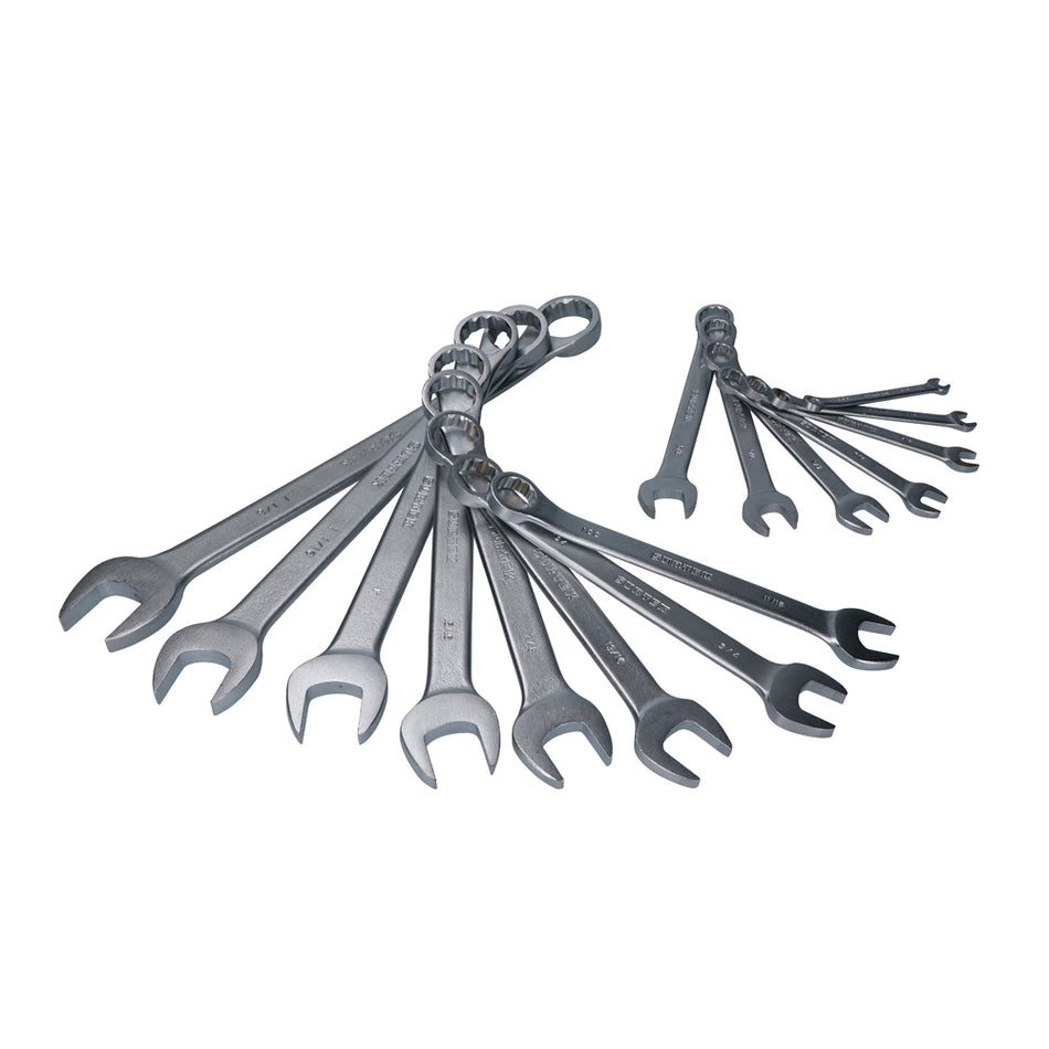 Juego de llaves combinadas satinadas en pulgadas, 12 puntas, 15 piezas en rack Surtek F10S