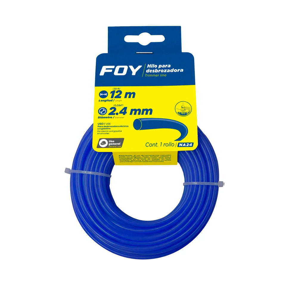 Nailon redondo para desbrozadora en tarjeta, 2.4 mm x 12 m Foy NA24