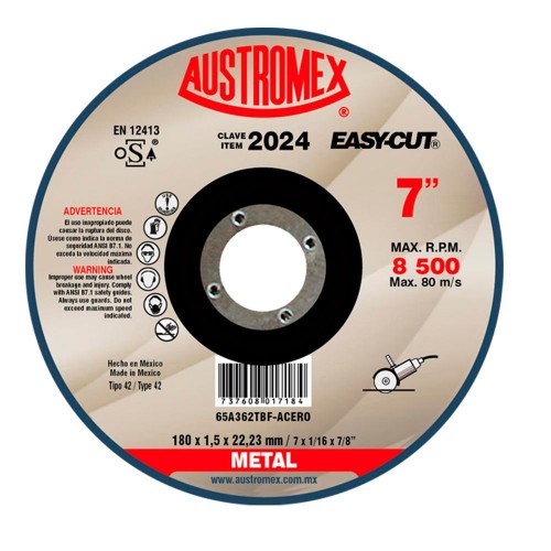 AUSTROMEX - 2024 - Disco de corte mf 7 x 1/16 x 7/8 a. inox