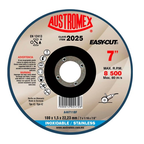 AUSTROMEX - 2025 - Disco de corte a. inox 7 x 1/16 x 7/8