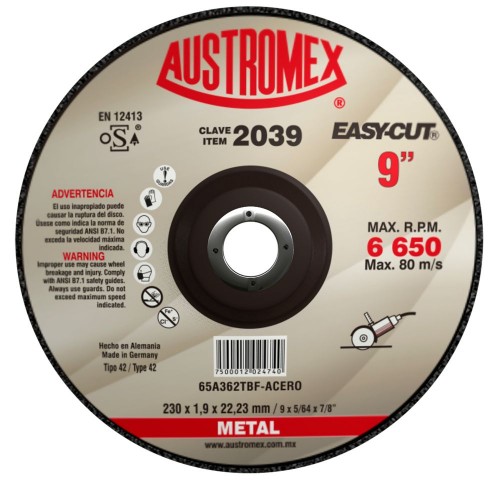 AUSTROMEX - 2039 - Disco de corte metal f. 9 x 5/64 x 7/8"
