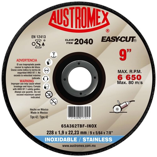 AUSTROMEX - 2040 - Disco de corte a. inox 9 x 5/64 x 7/8