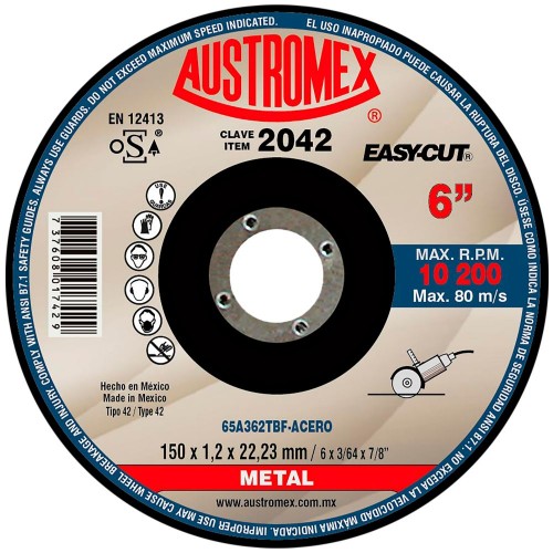 AUSTROMEX - 2042 - Disco de corte tipo 42 / 6x0.050x7/8 a.i