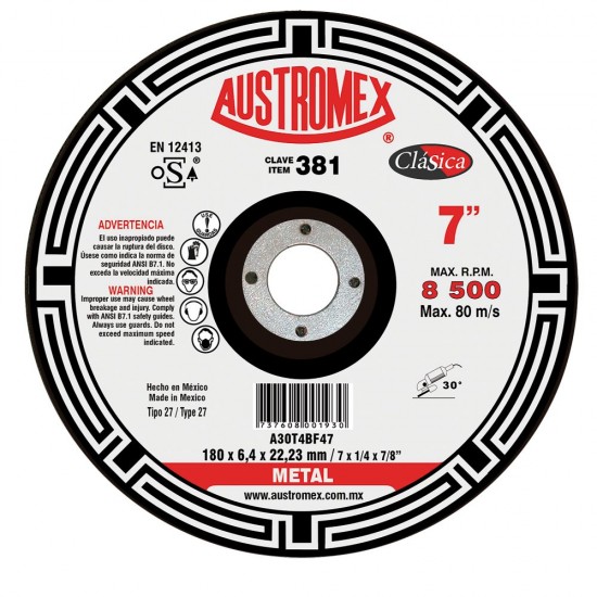 AUSTROMEX - 381 - Disco desbaste t 27 metal 7 x 1/4 x 7/8