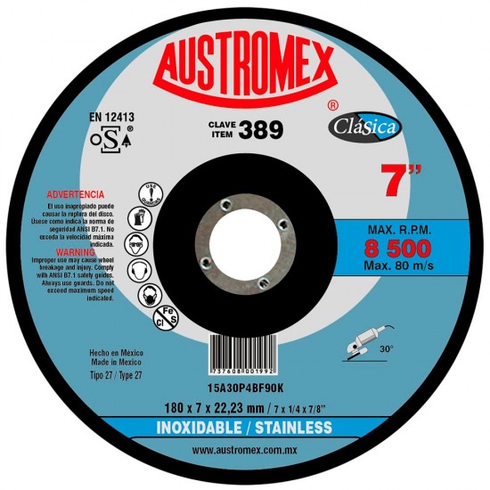 AUSTROMEX - 389 - Disco desbaste 27 ac. inox 7x1/4x7/8