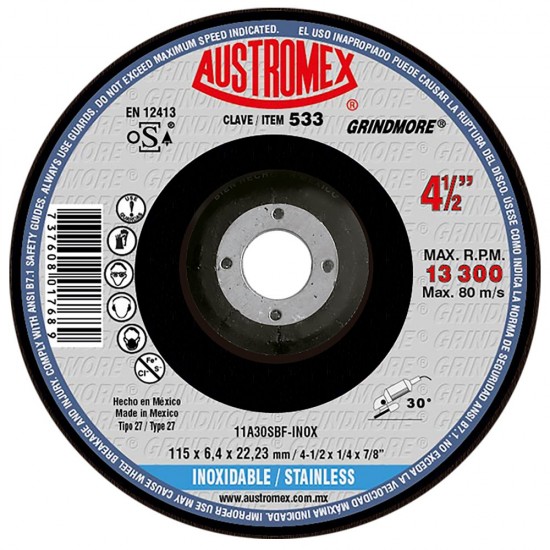 AUSTROMEX - 533 - Disco d/desbaste 4-1/2 x 7/8" tipo 27