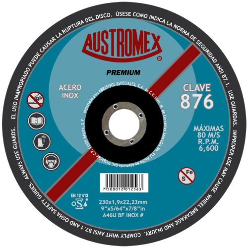 AUSTROMEX - 876 - Disco de corte a. inox premium 9x5/64x7/