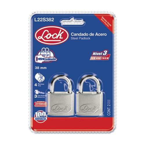 Lock - L22S382 - Candado de acero corto llave estándar 2