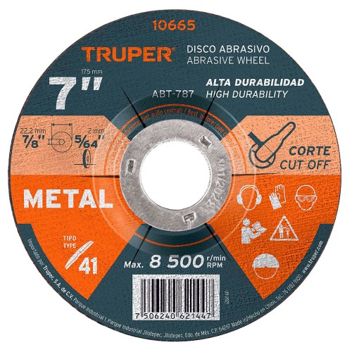 Disco de 7' para corte de metal, tipo 41, Truper 10665