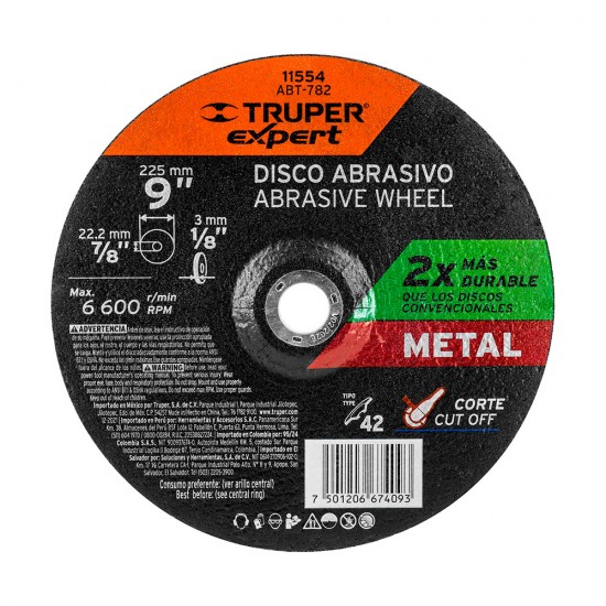 Disco Tipo 42 de 9' x 3.2 mm corte metal, Truper Expert 11554