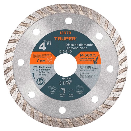 Disco de diamante de 4' x 2.2 mm rin turbo, Truper 12979