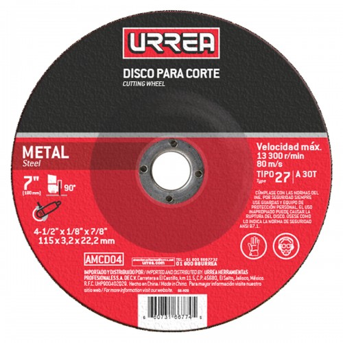 Urrea - AMCD04 - Disco abrasivo tipo 27 para metal 4-1/2"