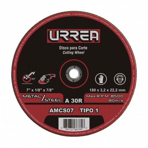 Urrea - AMCS07 - Disco abrasivo tipo 1 para metal 7 x 1/8