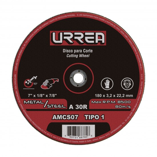 Urrea - AMCS07 - Disco abrasivo tipo 1 para metal 7 x 1/8