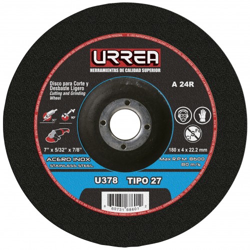 Urrea - U378 - Disco abrasivo tipo 27 para acero inoxid