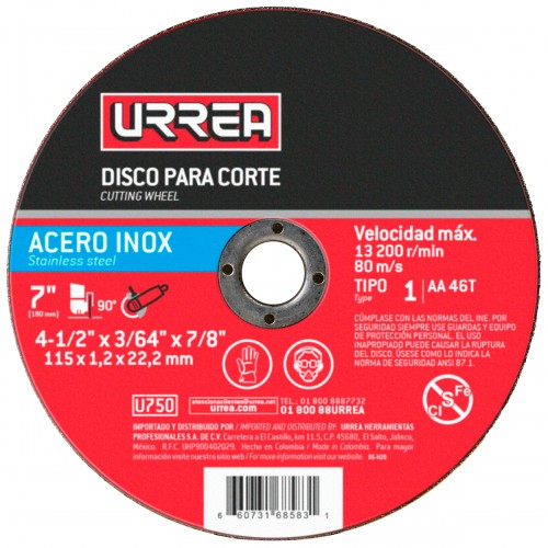 Urrea - U750 - Disco abrasivo tipo 1 para acero inoxida