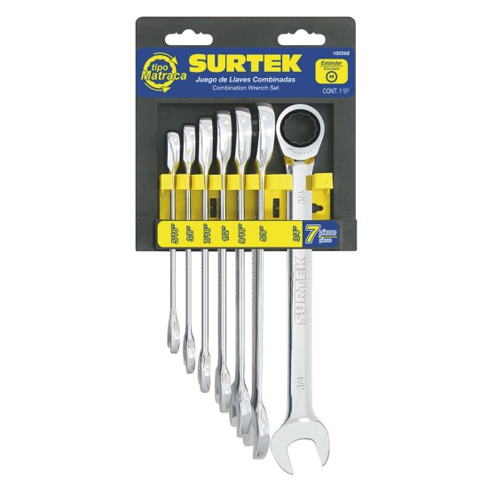 Surtek - 100568 - Juego de 7 llaves combinadas matraca en