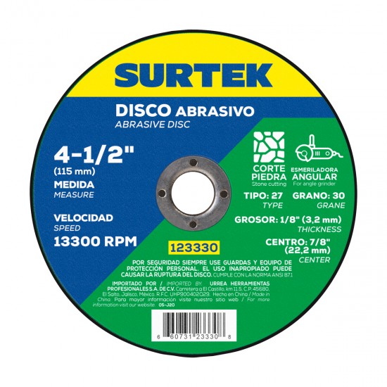 Surtek - 123330 - Disco abrasivo tipo 27 para corte de pie